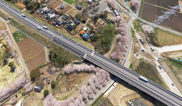 境町圏央道沿いの桜の航空写真